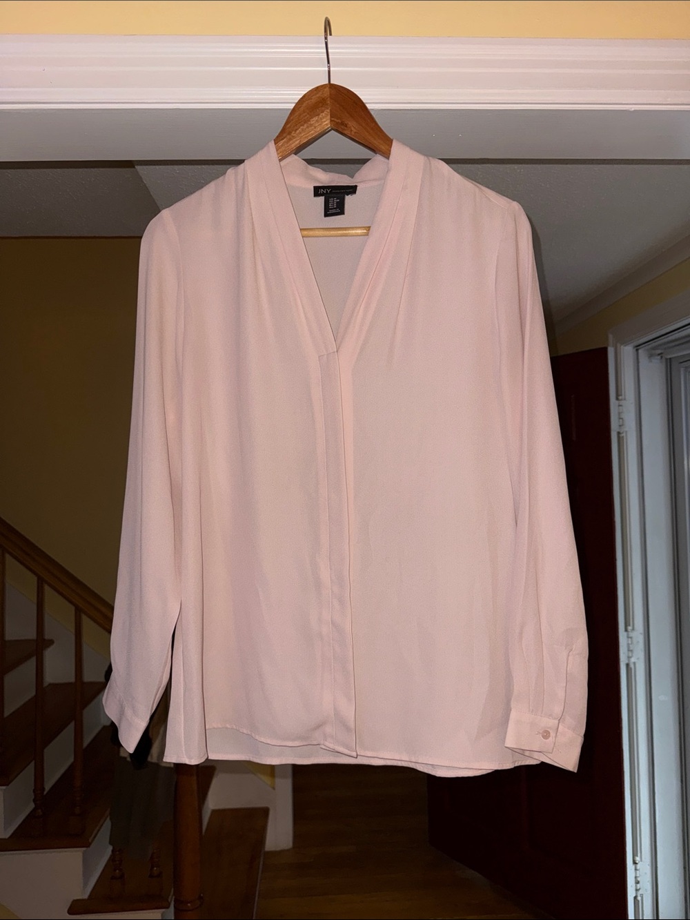 Jones New York Pale Pink V-Neck Long Sleeve Blouse